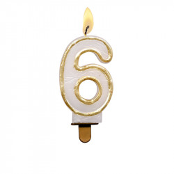 Bougies Chiffre Blanc et Or N°6