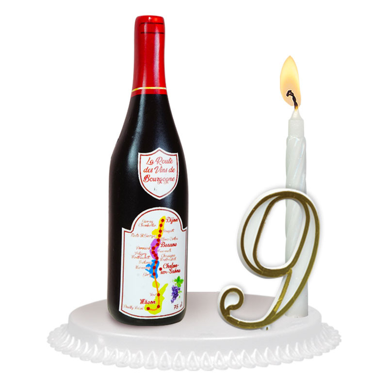 Porte-bougie pour anniversaire adulte avec sujet Bouteille Bourgogne Vin